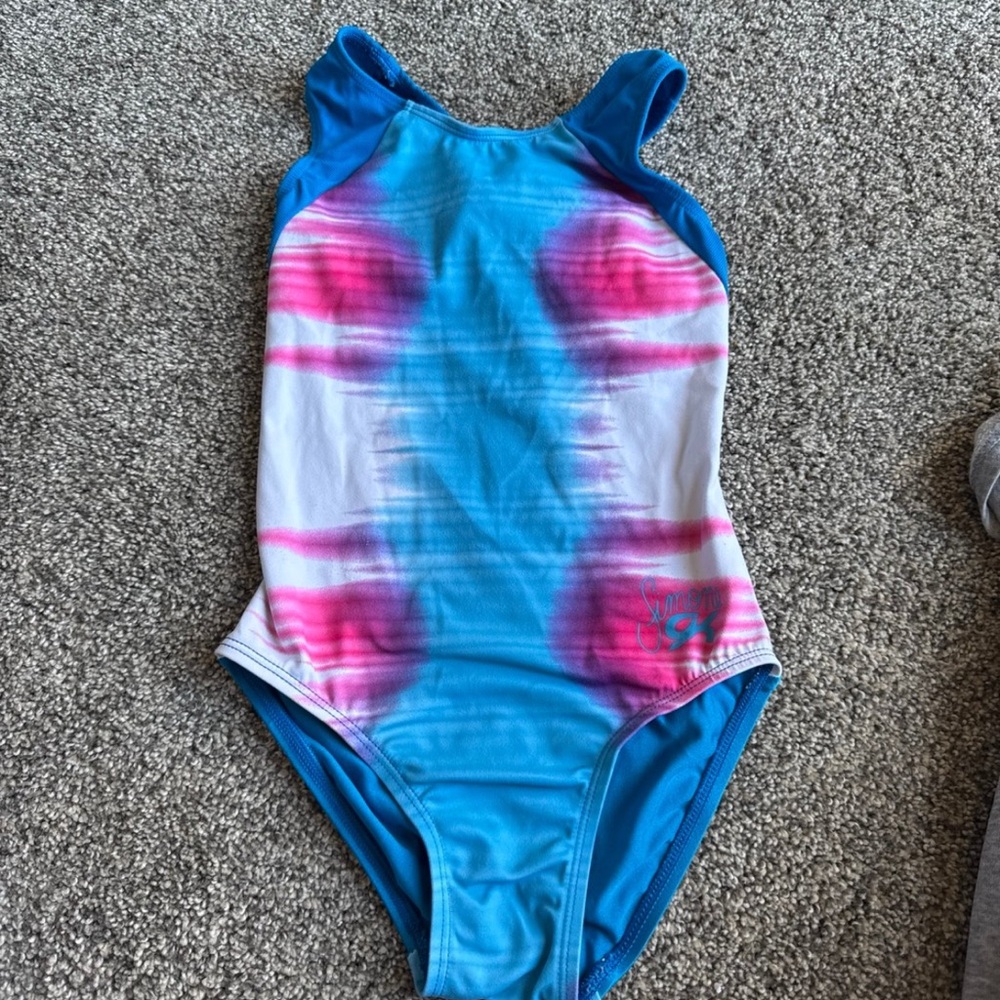 Simone Gk leotard Blue and Pink Tie-Dye Swimsuit size child large